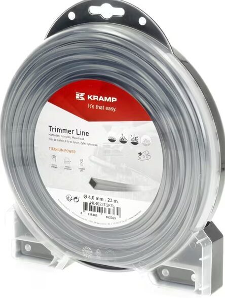 Kramp Titanium Power® trimmera aukla Ø 4 mm, 23 m, kvadrātveida, pelēka